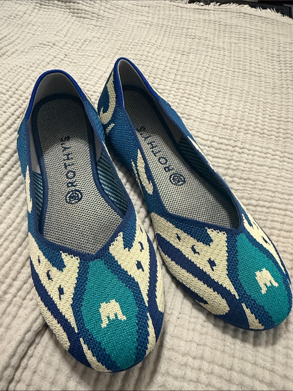 Rothy’s Comfort Knit Ballet Flats in Teal & Navy